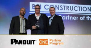 Picture of three men from BEI Construction accepting an award at the Panduit One Partner Program