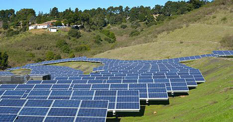 Photo of a large ground solar panel array