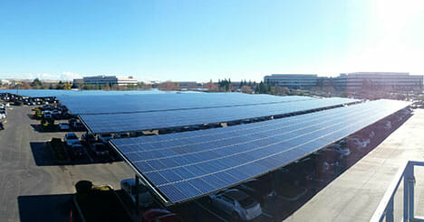 A large solar canopy covering a car park