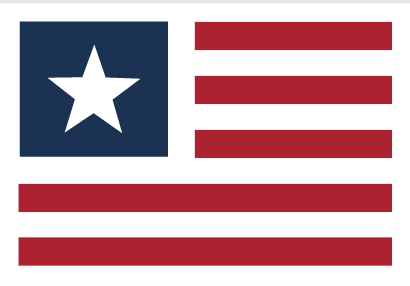 Liberia Flag: six red stripes and five white stripes and a blue canton bearing a white star